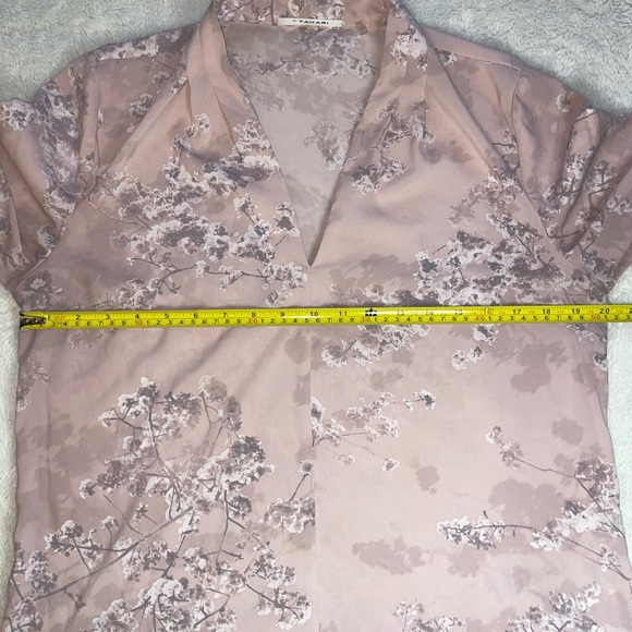 Tahari Dusty Rose/Mauve Pink Floral Long Sleeve V Neck Blouse - Picture 4 of 6